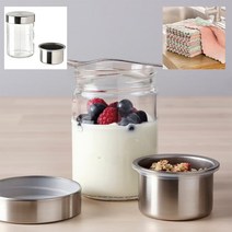 요거트 용기 푸딩병 그릭요거트 통 미니 유리병 요구르트 0.4L + 행주 세트, 0.4L 요거트병 1개+행주1개