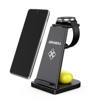 ARSOBIYA 3in1 갤럭시워치 무선충전기 멀티 삼성기기 충전거치대, 블랙
