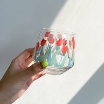 ig 레트로 듈립 플라워 유리잔_홈카페 빈티지 글라스, 튤립_높은잔