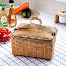 라틴바구니 원형 이케아 다이소 뚜껑있는 라탄 바구니 휴대용 wicker 등나무 야외 피크닉 가방 방수 식기 식품 용기 실내 가정용 캠핑 피크닉 가방, 협력사