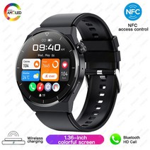스마트워치밴드화웨이 샤오미 NFC 스마트 워치 남성용 GT3 프로 AMOLED 390x390 HD 스크린 심박수 블루투스, 07 Black silicone