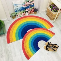 현관바닥매트 코일매트현관 발판 홈 레인보우 현관 매트 반원형 바닥 욕실 문 입구 미끄럼 방지 만화 컬러 러그 방진 방수 카펫 1 개, 40x80cm