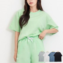 여성 일상룩 오버핏 라운드 반팔티 데일리 방콕 여성라운드티셔츠 일상복