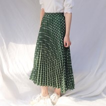 도트 비비드 컬러 플리츠 주름 밴딩 롱 스커트