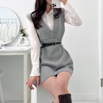 투디 브이넥 니트 베스트 레이어드 벨트 세트 3color