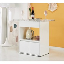 화이트 마블패턴 서랍형 전자렌지 수납 홈바 80cm / 고급 수납형 인테리어 아일랜드형