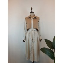윤스토어 [무료배송!!!] 가을 겨울 여성 트렌치 배색 스트라이프 리본 롱 오픈형 원피스