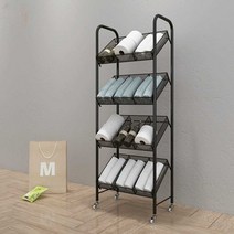 과자 진열대 철제 슈퍼마켓 소형 매대 선반 이동식, 4단 2칸바구니-화이트 50x28x136cm