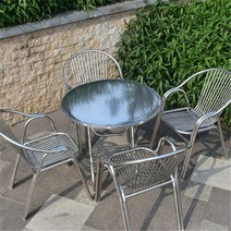야외 테이블 의자 세트 스텐 철제 북유럽 카페 엔틱 정원 베란다 테라스, 스테인리스 4인세트
