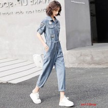 puildaug 여름 느슨한 스키니 데님 점프 수트 여성 봄과 가을 여름 프록 점프 수트 바지