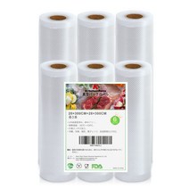 진공 팩 가방 롤 후드 실러 진공 팩기 전용 봉투: KitchenBoss 20cm300cm+28cm300cm 6개 세트 교체 롤 가정용 PA＋PE 안전 소재 업무용 진공 실러 전용 롤 Vacuum Sealer Rolls Sous Vide Bags 진공 보존
