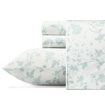 Laura Ashley Home 새틴 컬렉션 침대 시트 세트 실크처럼 매끄럽고 빛나는 광택의 100% 면 주름 방지 침구 퀸 릴리안, King