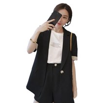 단색 정장 반팔 재킷 세트 레저 슈트 싱글 블레이저 재킷 반팔 반바지 양장 슈트 얇은 심플 양복 한 벌 포켓 있는 코트 트렌디 와이드 반바지 캐주얼 슈트 봄 여름 여성 정장 투피스