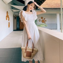 [비치팜]플랑 레이스 펀칭 원피스 비치 허니문 휴양지 셀프 웨딩 드레스