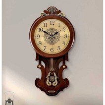 빈티지괘종시계 복고풍 유럽 무소음 레트로 우드, 12인치(직경 30.5cm) 2330GG