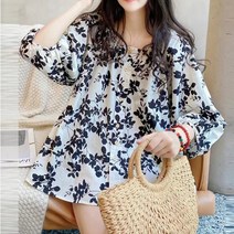 쇼룸 플로랄 7부소매 블라우스 벌룬소매