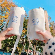 소풍 준비물 텀블러백 캔버스 보틀 크로스백 어깨끈 캔버스 어린이보틀파우치 가방 보관백, 양