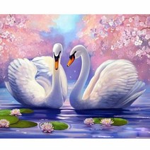 보석십자수 천년의사랑 커플백조 속삭이는 러브스완 유화감그림 큐빅아트 집콕취미 인테리어 집중력향상 웨딩 신혼 선물 액자없음 비즈 구슬 수제공예 DIY만들기세트 18종, 커플백조7번, 40*50CM