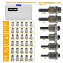 스틸리벳 접시머리 둥근머리 리벳 핸드 너트 건 헤드 도구 수동 터 간단한 설치, 36pcs Stainlesssteel