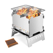 Odoland 휴대용 접이식 캠프파이어 그릴 파이어 피트 캠핑 스테인리스 숯 BBQ 야외 요리 등산 배낭 여행용 경량 우드 스토브 버너