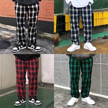 남녀공용 일자핏 밴딩 타탄 체크바지 와이드 팬츠 편한바지 4색상