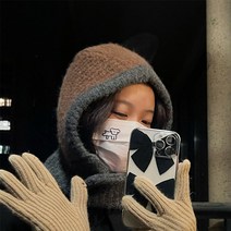 후암마켓 니트바라클라바 모자목도리 멀티컬러 단추