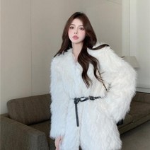 러블리 화이트 인조 모피 울 코트