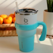 Tim 대용량 손잡이 텀블러 12시간 보냉 8시간 보온 900ml (본체 + 뚜껑 + 손잡이), 민트&화이트