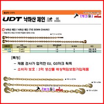 UDT 낙하산체인 10.0mm-3.7M 체인줄 3.2톤 낙줄 견인체인 슬링바 쿠사리 슬링벨트 도르레 탱크툴 쇠사슬, 10.0mm-6.0M(TWO HOOK), 1개