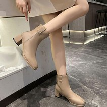 딕슈 여성 베이직 스퀘어토 키높이 청키힐 지퍼 미들 부츠 SN1BTWA994