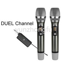 Wireless Microphone 2 Channels UHF Professional Handheld Mic For Party Karaoke Church Show Meeting, 02 Black