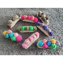 퐁퐁 머리핀 손뜨개 강아지 고양이 사계절 포인트 핸드메이드, 그린