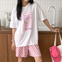 NewCare여성 반바지세트 트레이닝복 세트 체크반바지 귀여운 곰돌이