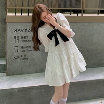 퐁순싸롱 브이넥 왕 리본 캉캉 A라인 플레어 미니 원피스 SY