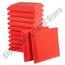 방음재 차음재 흡음재 계란판 폴리에스터 흡음재 비스듬한 사각형 음향 폼 패널 스튜디오 방음 웨지 흡음 스폰지 방음 벽 패널, 빨간색, 24개