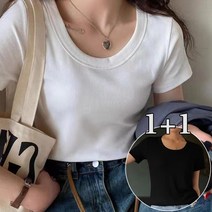 여성 슬림핏 스판 기본 반팔 티셔츠 T-shirt 2개 슬림소녀