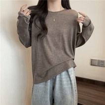 데일리룩 여성 이너 어깨트임 양면기모 라운드 티셔츠
