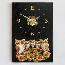 해바라기와 부엉이 대가족 액자 시계 40 60