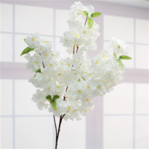 실크플라워 리치 블룸 겹 왕벚꽃 가지 105cm 봄 조화꽃 장식, 크림