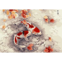 유쾌한컴퍼니 DIY 쉬운 명화 유화 그리기 세트 중형 40x50 + 중형이젤, A-209 비단잉어+중형이젤