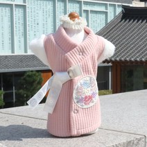핑키밍키 순수 누빔 면 강아지옷 한복 조끼 배자 애견한복, 아씨 누빔 배자(핑크)