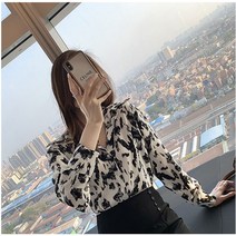 여성 레오파드블라우스 여자 브이넥 가을 긴팔셔츠