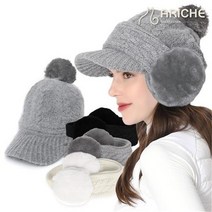 아리체 앙고라 토끼털 방울모자+꽈배기니트 방한귀마개 세트 겨울 방한 골프 라운딩, 화이트_화이트