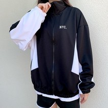 티데일리 남녀공용 엔와이씨 배색 져지 오버핏 트레이닝 긴팔 집업