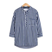 모니즈 95~120 헨리넥 스트라이프 포켓 밑단 트임 7부 셔츠 SHT146