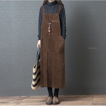 중년여성 40 50대 엄마옷 마담 빅사이즈 골덴 멜빵 포켓 주머니 원피스