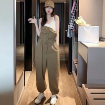 카고 점프 슈트 순수한 데일리 트렌디한 개성 있는 심플한 반창고 레트로 스타일 여름 레저 올 매치 루즈핏 여성용 한국 스타일 여름