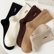 슈가앤 여성용 튤립 자수 패션 골지 양말 5켤레 세트