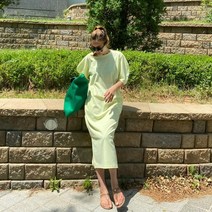 볼륨 소매 무지 파스텔 롱 맥시 원피스