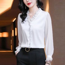 셔츠 블라우스 소라색 구김없는 하이넥 수입 자켓형 목프릴 목폴라 레이스 면접 톰보이 코튼